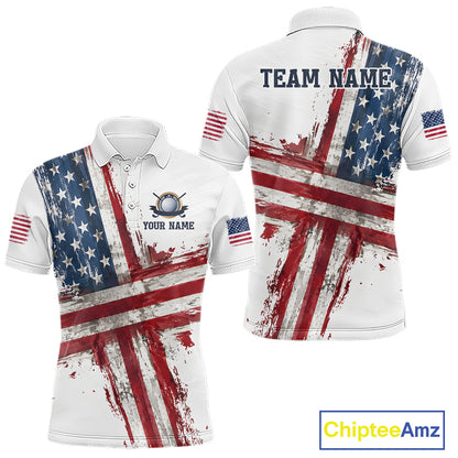 Custom US Golf Polo Shirt American Flag White Golf Shirts For Men, Patriotic Golf Shirt NBT701