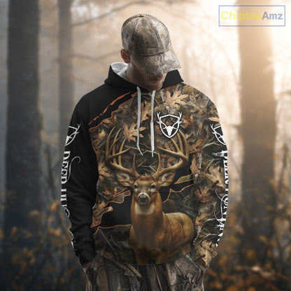 Whitetail Deer Hunting Hoodie, Longsleeves Shirt – Brown Camo Custom Name for Big Game Hunters NBT270