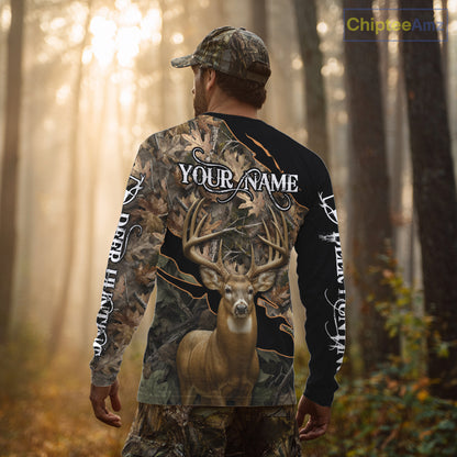 Whitetail Deer Hunting Hoodie, Longsleeves Shirt – Brown Camo Custom Name for Big Game Hunters NBT270