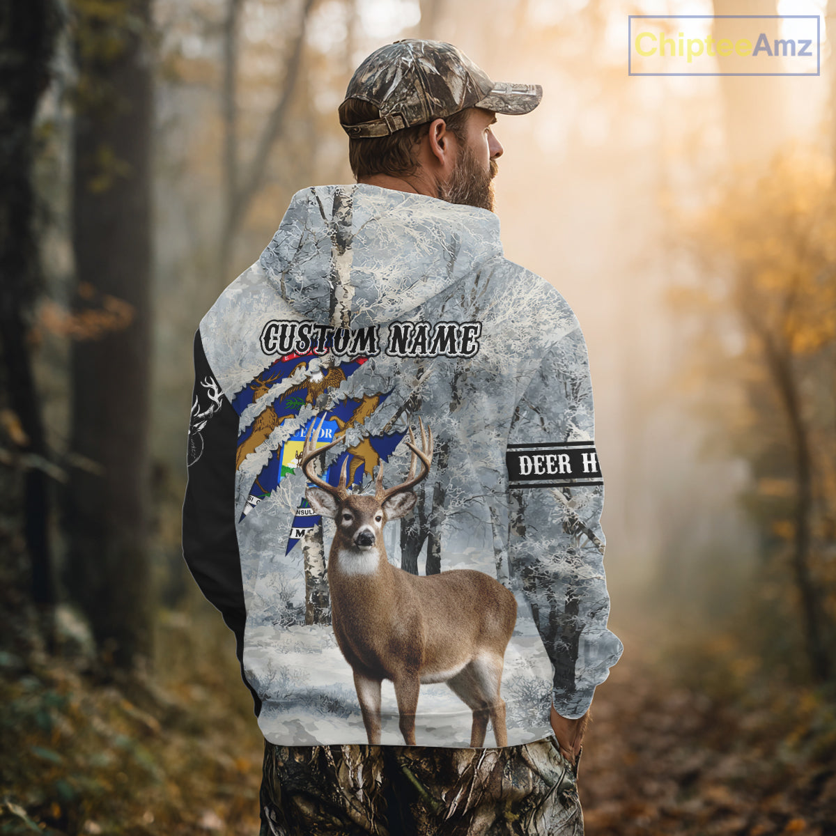 Snow Camo Deer Hunting Shirt, Pennsylvania Flag, Whitetail Hunters NBT13