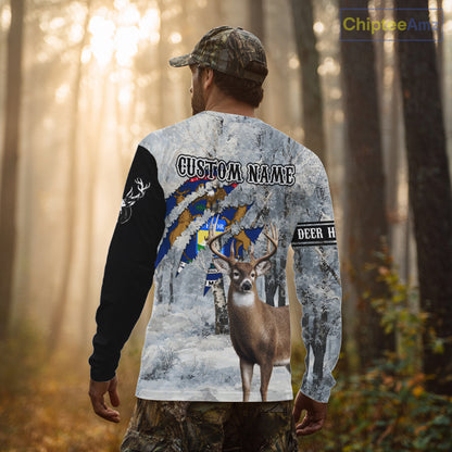 Snow Camo Deer Hunting Shirt, Pennsylvania Flag, Whitetail Hunters NBT13