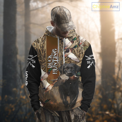 Duck Hunting with Black Lab Custom Name 3D All Over Print Camo Shirt, Hunting Gifts for Hunters NBT109