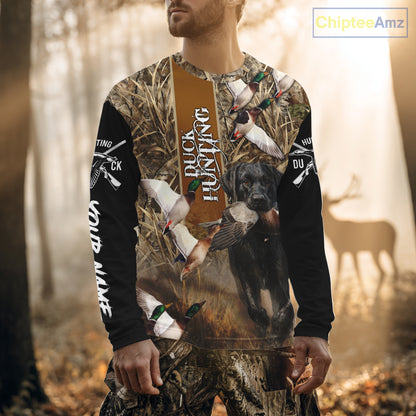 Duck Hunting with Black Lab Custom Name 3D All Over Print Camo Shirt, Hunting Gifts for Hunters NBT109