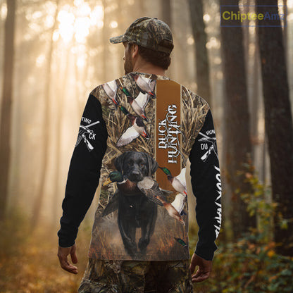 Duck Hunting with Black Lab Custom Name 3D All Over Print Camo Shirt, Hunting Gifts for Hunters NBT109