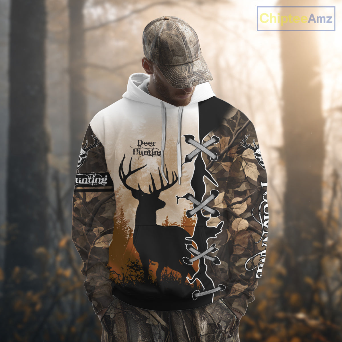 Whitetail Buck Hunting Hoodie, Longsleeve Shirt, Autumn Brown Camo, Perfect Hunter Gifts NBT15