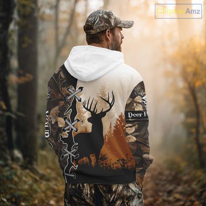 Whitetail Buck Hunting Hoodie, Longsleeve Shirt, Autumn Brown Camo, Perfect Hunter Gifts NBT15