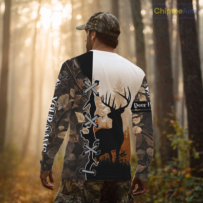 Whitetail Buck Hunting Hoodie, Longsleeve Shirt, Autumn Brown Camo, Perfect Hunter Gifts NBT15