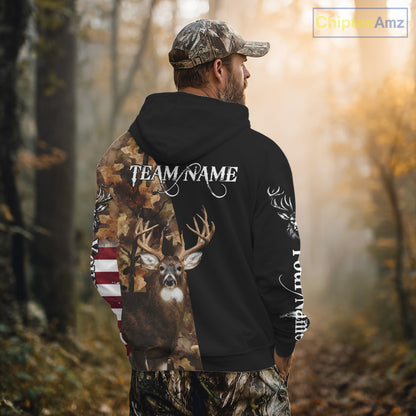 Whitetail Deer Hunting Shirt Camo With US Flag And Buck Head  – Best Hunter Gift NBT22
