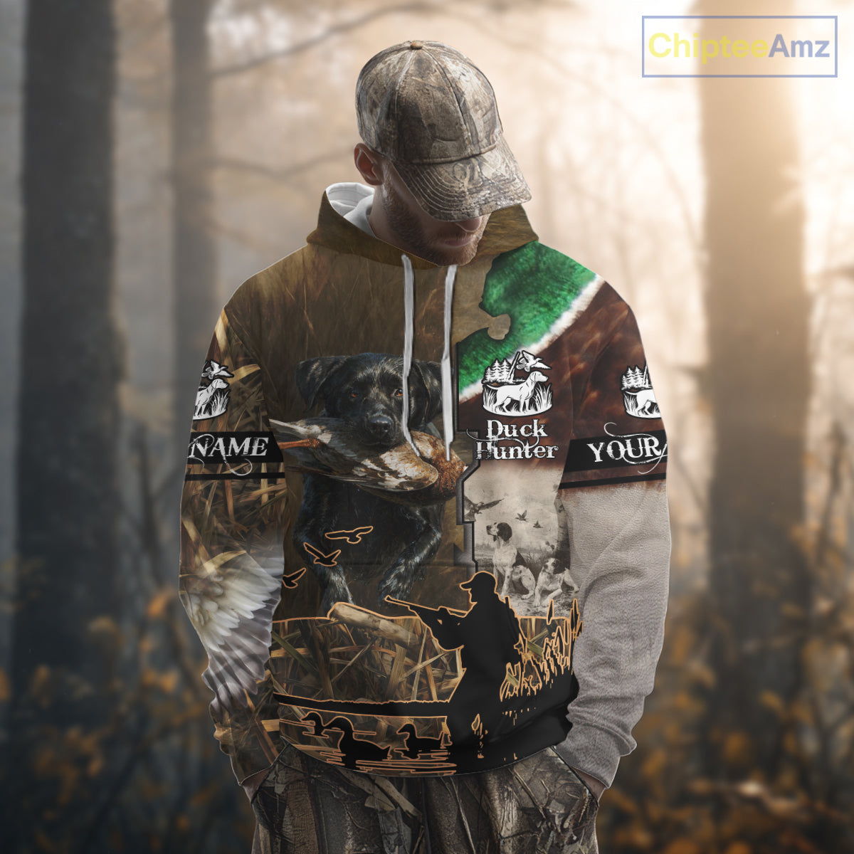Duck Hunting with Dog Black Labs 3D All Over Printing Shirts for Men, Gifts for Duck Hunters NBT45