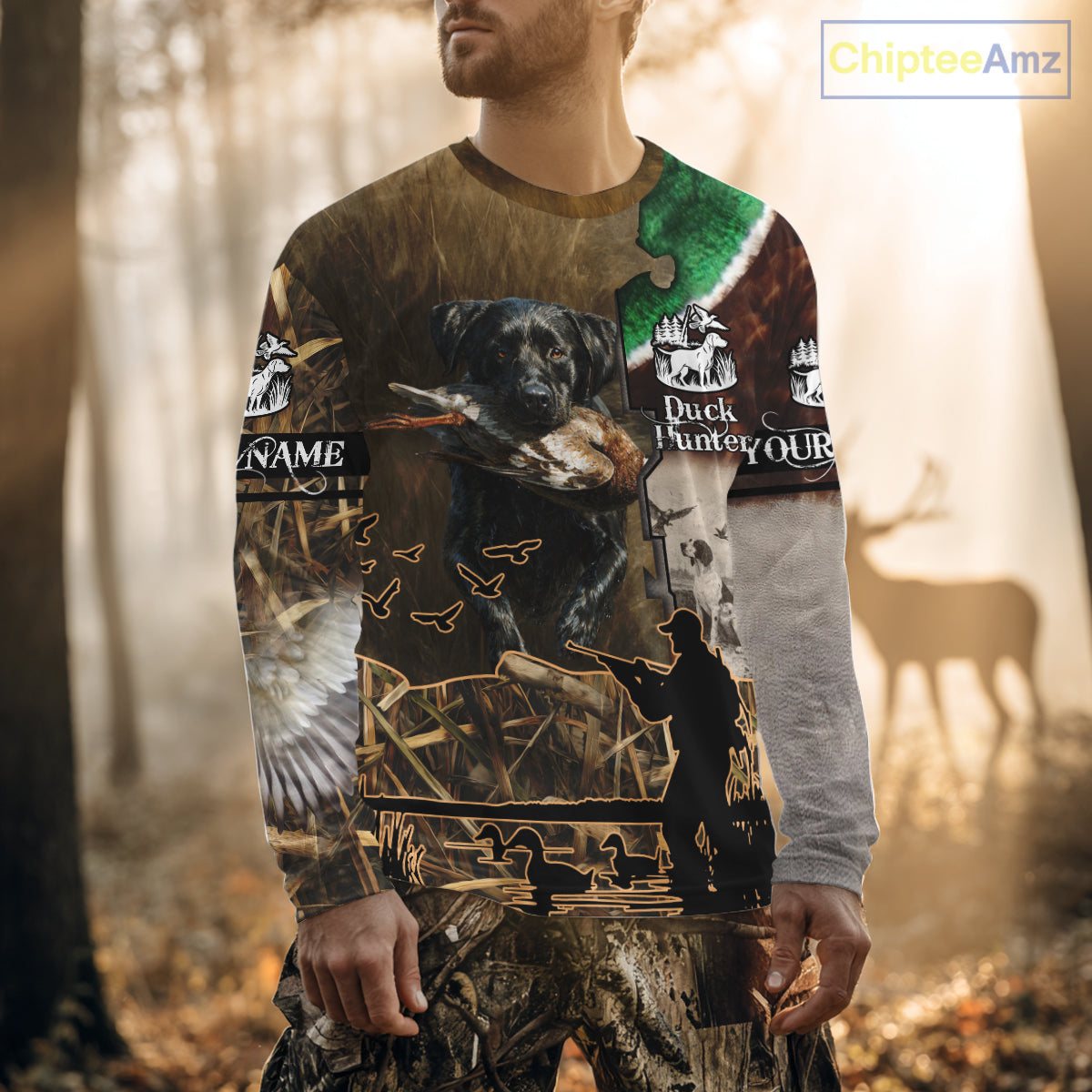 Duck Hunting with Dog Black Labs 3D All Over Printing Shirts for Men, Gifts for Duck Hunters NBT45