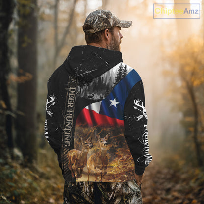 Black Deer Hunting Shirt with Texas Flag for Men - Personalized Hunting Gifts NBT48