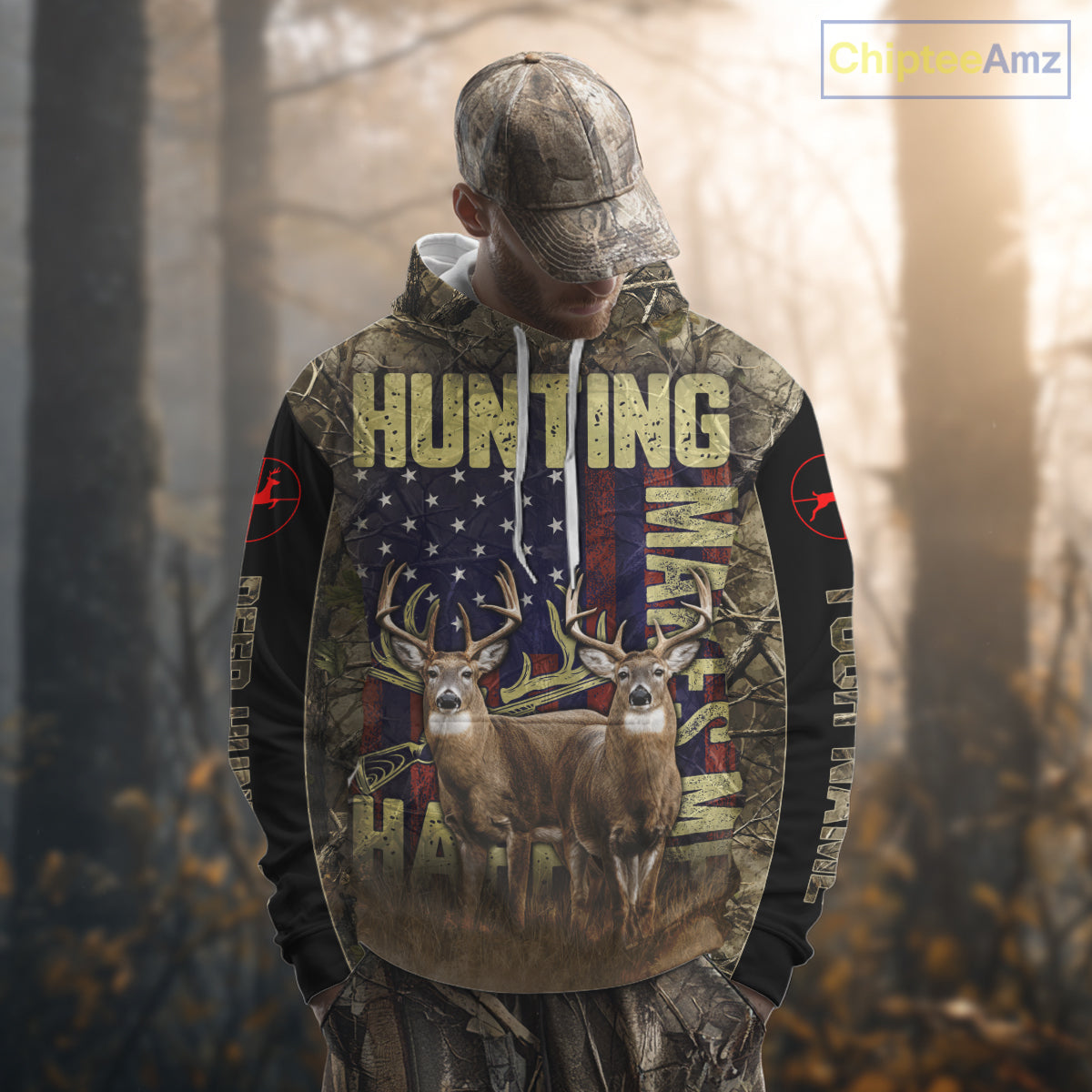 Beautiful Patriotic Camo Deer Hunting Shirt with US Flag, Hunting Outfit, Gifts for Hunters NBT58