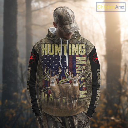Beautiful Patriotic Camo Deer Hunting Shirt with US Flag, Hunting Outfit, Gifts for Hunters NBT58