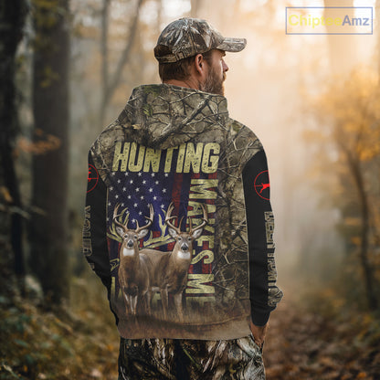 Beautiful Patriotic Camo Deer Hunting Shirt with US Flag, Hunting Outfit, Gifts for Hunters NBT58