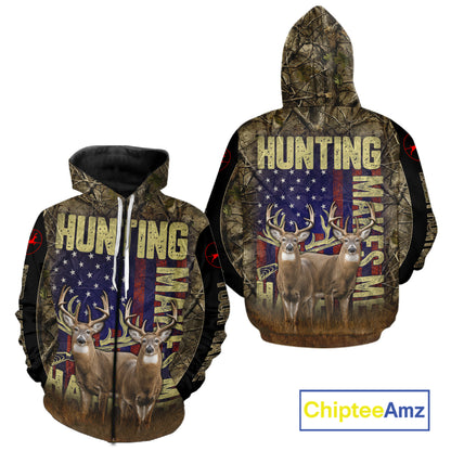 Beautiful Patriotic Camo Deer Hunting Shirt with US Flag, Hunting Outfit, Gifts for Hunters NBT58