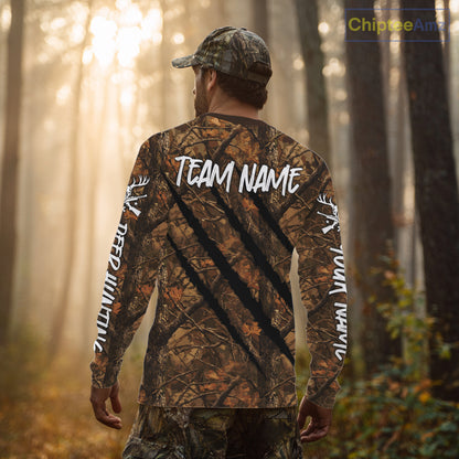 Personalized Brown Camo Deer Hunting Shirt with US Flag & Deer Buck, Hunter Gifts NBT59