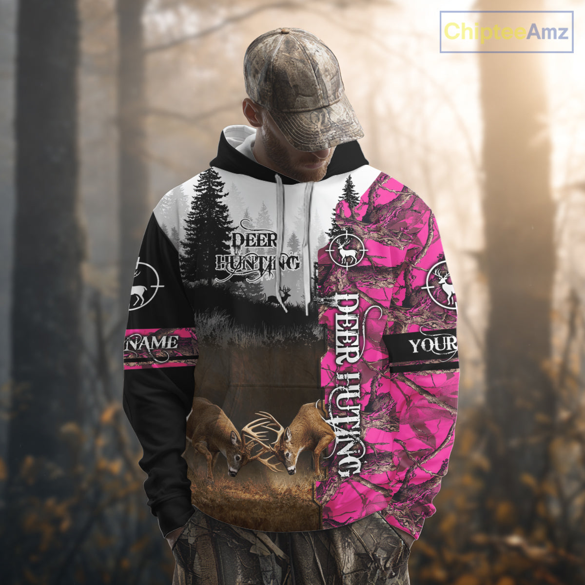Deer Hunting Pink Camo Custom Name 3D All Over Print Shirts, Hunting Gifts NBT66