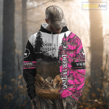 Deer Hunting Pink Camo Custom Name 3D All Over Print Shirts, Hunting Gifts NBT66