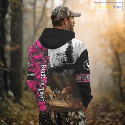 Deer Hunting Pink Camo Custom Name 3D All Over Print Shirts, Hunting Gifts NBT66
