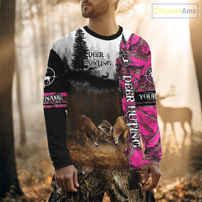 Deer Hunting Pink Camo Custom Name 3D All Over Print Shirts, Hunting Gifts NBT66