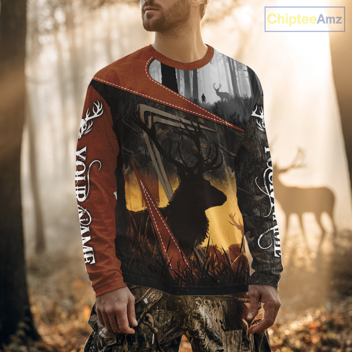 Custom Deer Hunting 3D Printing Brown Camo Shirts for Men, Deer Camp Clothes, Hunting Gifts NBT67