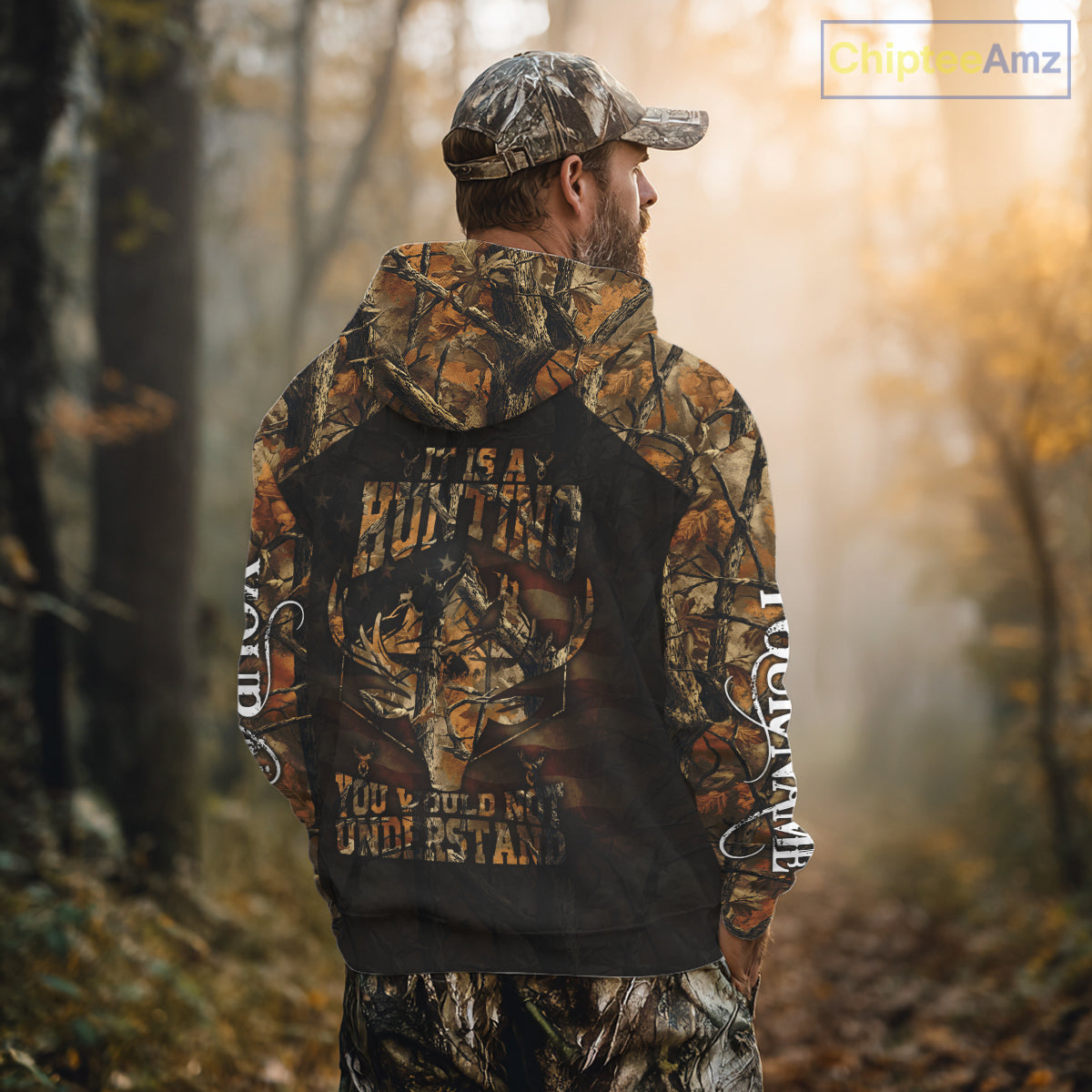 Best Deer Hunting Orange Camo with US Flag and Grim Reaper Deer Buck Shirts Hunting Gifts NBT70