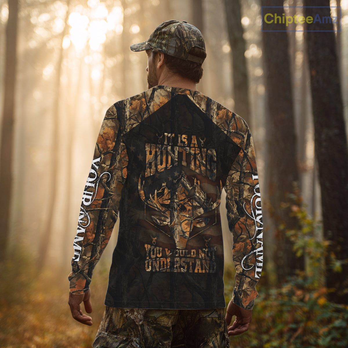 Best Deer Hunting Orange Camo with US Flag and Grim Reaper Deer Buck Shirts Hunting Gifts NBT70