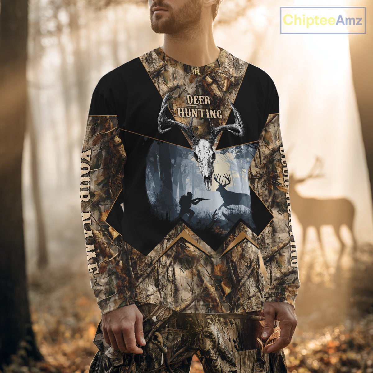 Custom 3D Deer Hunting Forest Camo with Big Buck Shirt for Men, Best Hunting Gifts for Hunters NBT72