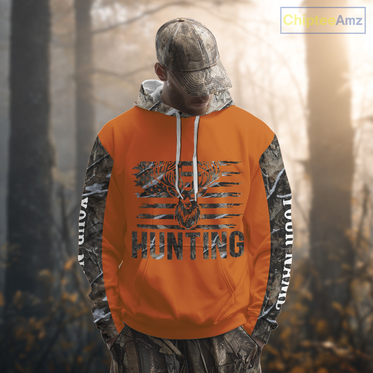 Personalized Deer Hunting Orange Camouflage Custom Name 3D Print Shirt, Deer Hunting Gifts NBT82