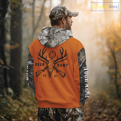 Personalized Deer Hunting Orange Camouflage Custom Name 3D Print Shirt, Deer Hunting Gifts NBT82