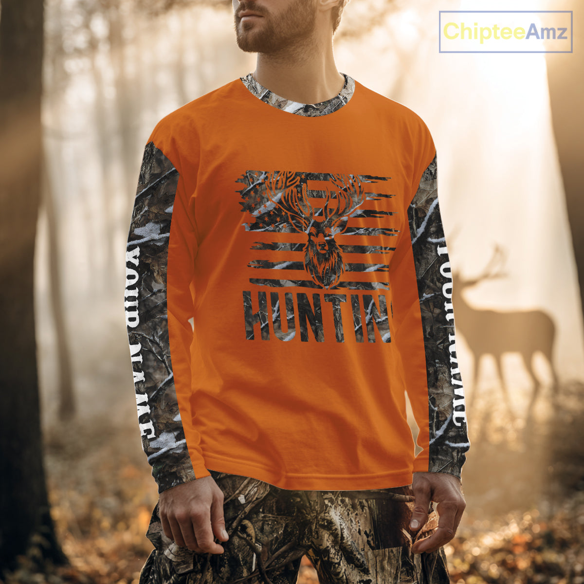 Personalized Deer Hunting Orange Camouflage Custom Name 3D Print Shirt, Deer Hunting Gifts NBT82