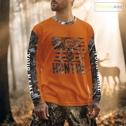 Personalized Deer Hunting Orange Camouflage Custom Name 3D Print Shirt, Deer Hunting Gifts NBT82