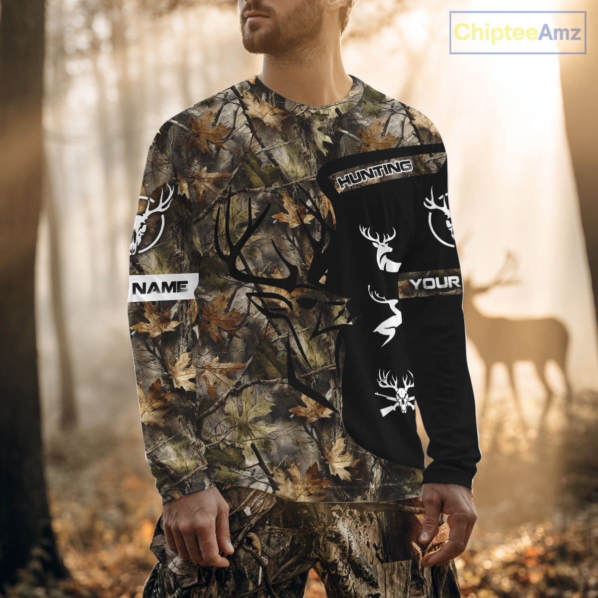 Custom Deer Hunting Fall Camo Shirts for Men, Hunting Gifts, Camouflage Deer Hunting Shirts NBT84