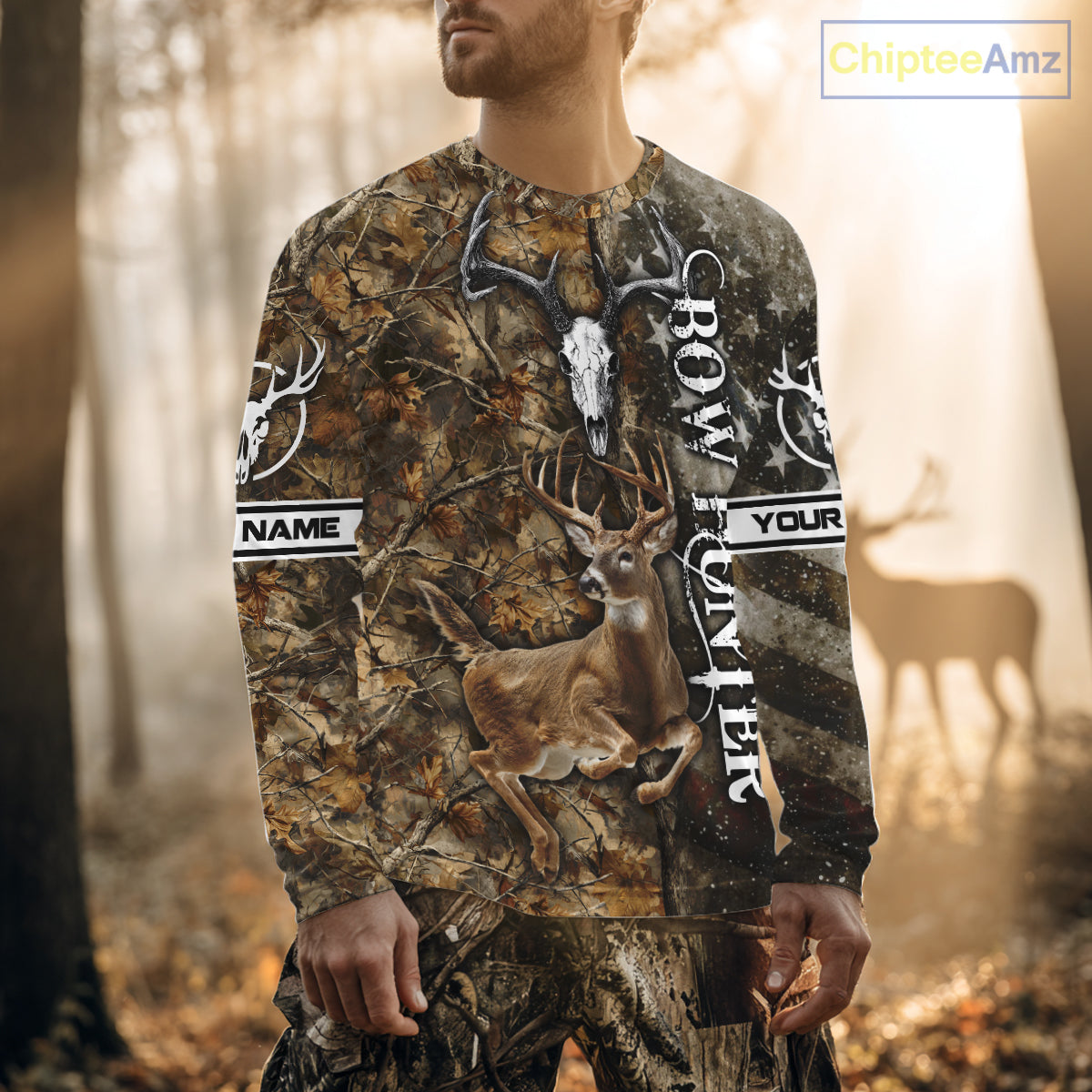 Best Deer Hunting American Flag Custom Camo Shirts for Deer Season, Hunting Shirts for Men NBT89