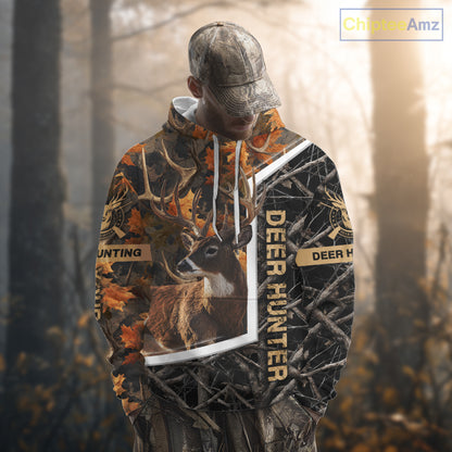 Custom Whitetail Deer Hunting Orange and Black Camo Shirts for Men, Gift Ideas for Hunter NBT91