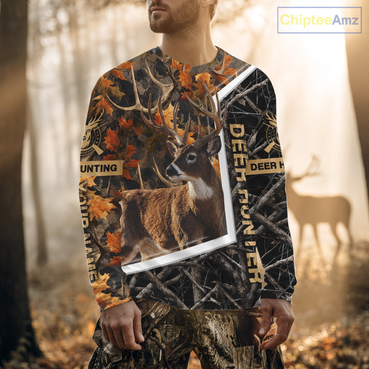 Custom Whitetail Deer Hunting Orange and Black Camo Shirts for Men, Gift Ideas for Hunter NBT91