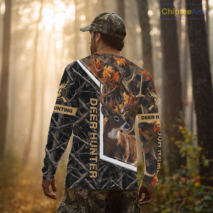 Custom Whitetail Deer Hunting Orange and Black Camo Shirts for Men, Gift Ideas for Hunter NBT91