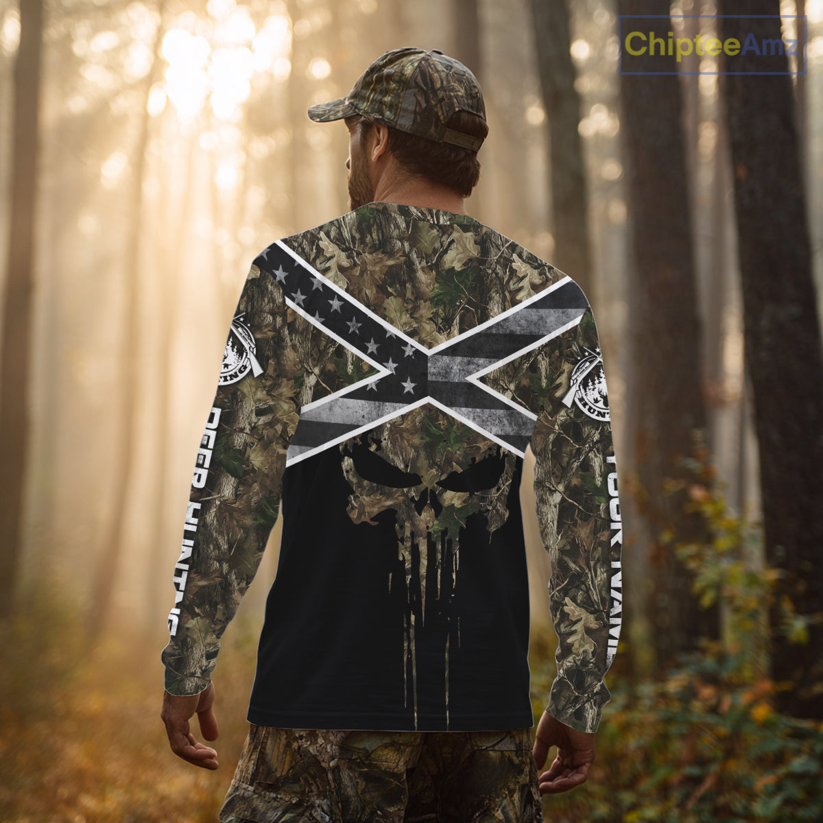 Deer Hunting Shirts with Black US Flag, Camouflage Deer Hunting Shirt, Hunting Gifts for Men NBT97
