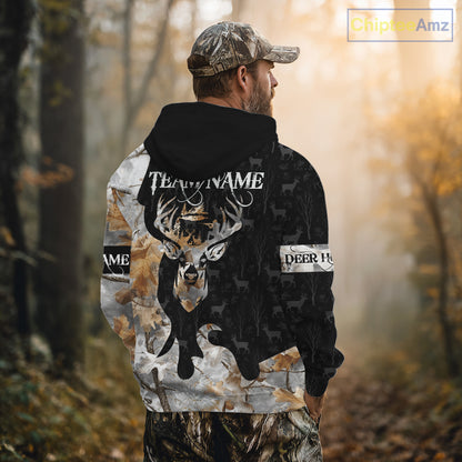 Snowfall Deer Hunting Hoodie, Longsleeves Shirt – Winter Camo Custom Name for Big Game Hunters NBT33