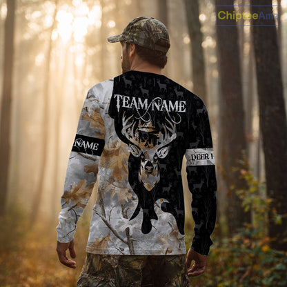 Snowfall Deer Hunting Hoodie, Longsleeves Shirt – Winter Camo Custom Name for Big Game Hunters NBT33