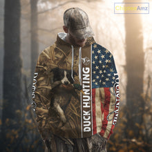 Load image into Gallery viewer, Border Collies Duck Hunting Waterfowl Camo US Flag Shirts, Custom Name Shirts, Hunting Gifts NBT96