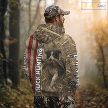Load image into Gallery viewer, Border Collies Duck Hunting Waterfowl Camo US Flag Shirts, Custom Name Shirts, Hunting Gifts NBT96