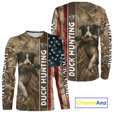 Load image into Gallery viewer, Border Collies Duck Hunting Waterfowl Camo US Flag Shirts, Custom Name Shirts, Hunting Gifts NBT96