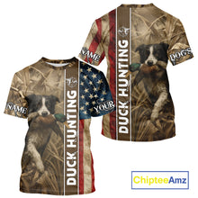 Load image into Gallery viewer, Border Collies Duck Hunting Waterfowl Camo US Flag Shirts, Custom Name Shirts, Hunting Gifts NBT96