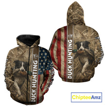 Load image into Gallery viewer, Border Collies Duck Hunting Waterfowl Camo US Flag Shirts, Custom Name Shirts, Hunting Gifts NBT96