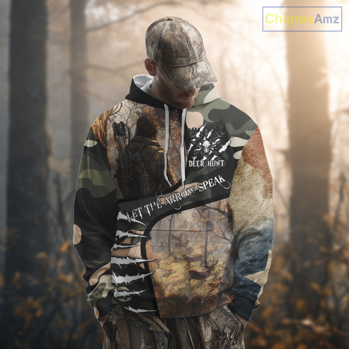 Camouflage Bow Hunting Custom Name Hoodie, Longsleeve Shirt, Perfect for Deer Season NBT08