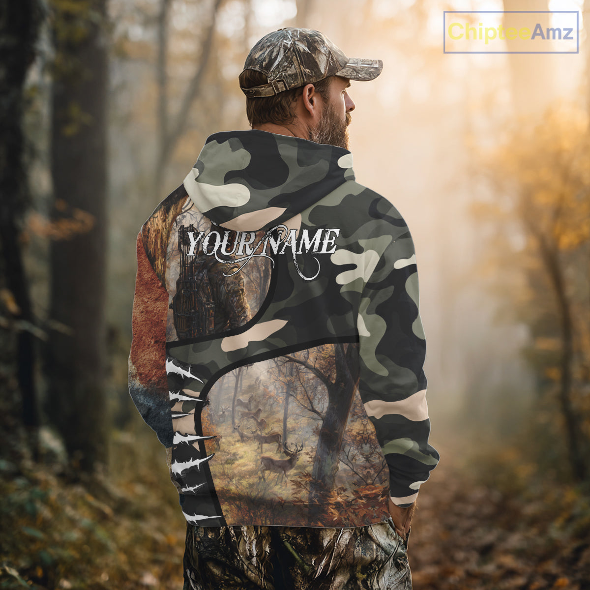 Camouflage Bow Hunting Custom Name Hoodie, Longsleeve Shirt, Perfect for Deer Season NBT08