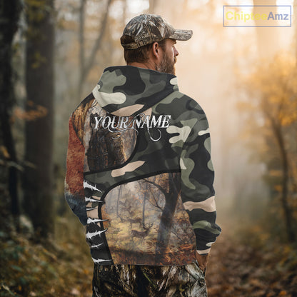 Camouflage Bow Hunting Custom Name Hoodie, Longsleeve Shirt, Perfect for Deer Season NBT08