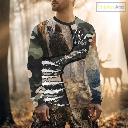 Camouflage Bow Hunting Custom Name Hoodie, Longsleeve Shirt, Perfect for Deer Season NBT08