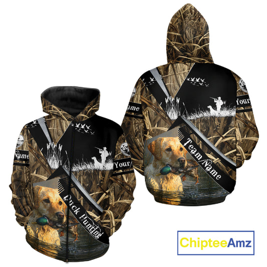 Duck Hunting Camo Shirt with Yellow Labrador Retriever for Duck Hunter - Best Duck Hunting Gifts NBT47